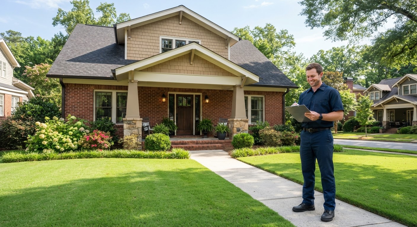 Atlanta craftsman home exterior with clean perimeter landscaping