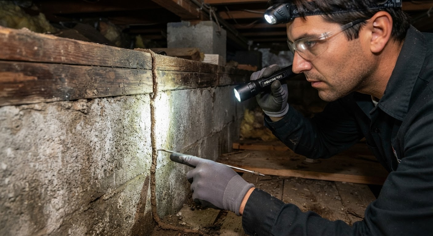 Inspection of crawl space timber for termite activity