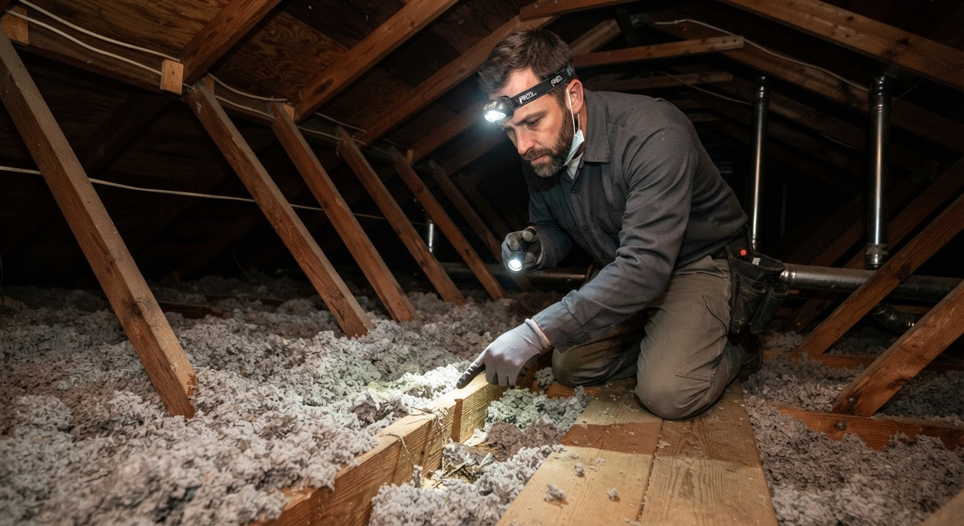 Attic space insulation inspection for pest intrusion